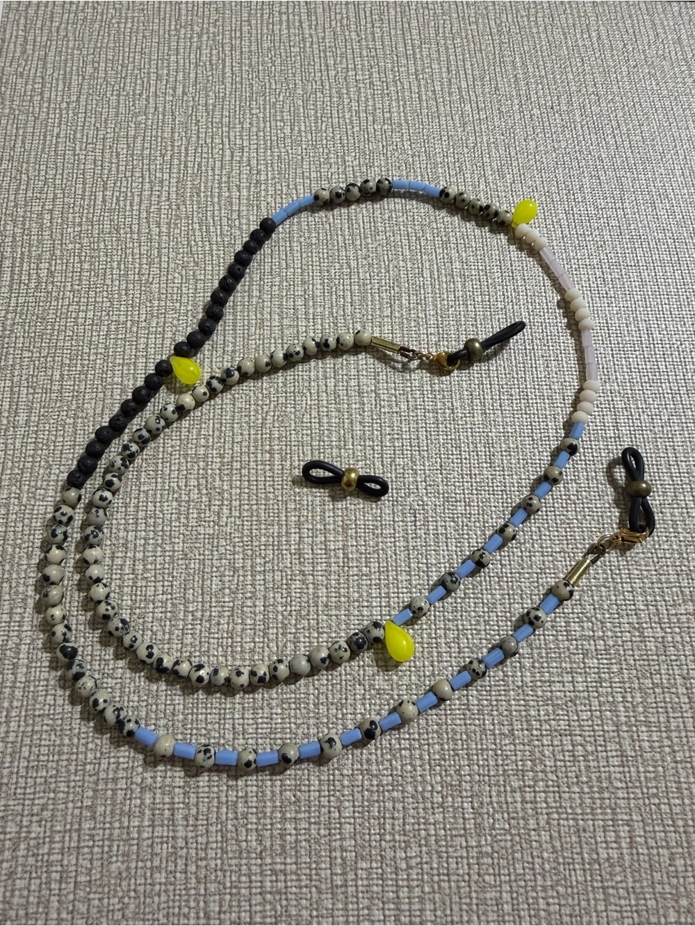 Cuatom - Beaded Eyewear Chain with Blue, Black, Cream & Yellow Accents